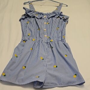 Hummingbird Blue Striped Romper with Lemon Print